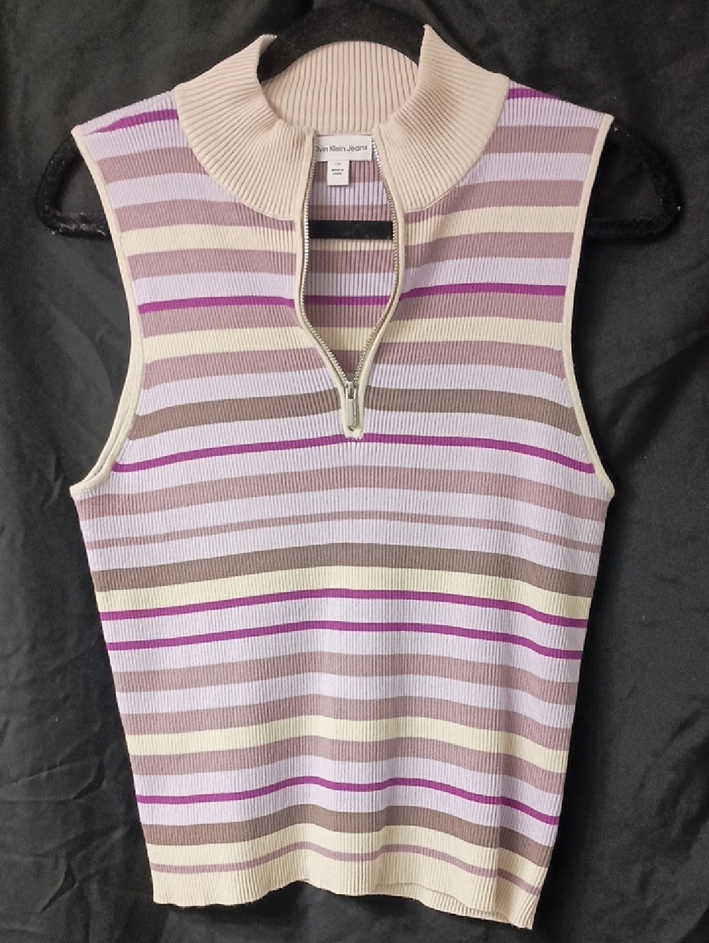 Calvin Klein Jeans Striped Mock Neck Sweater Tank L  NWOT